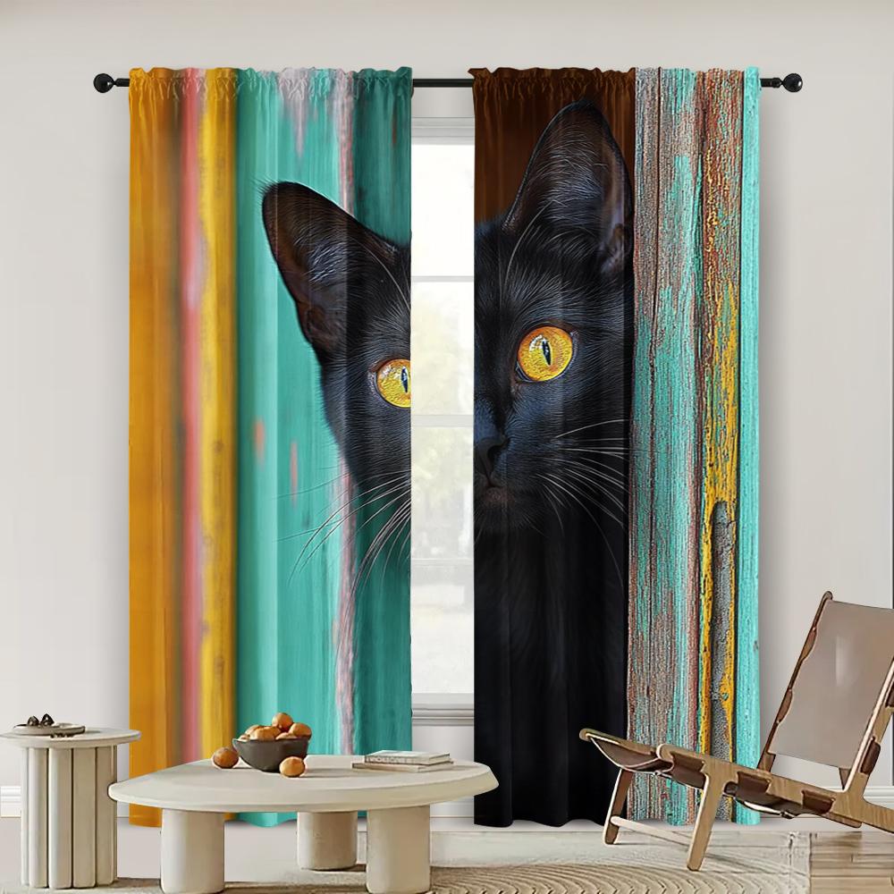 

2pc, Drapes black cat Versatile 100% Polyester,Without Electricity Versatile Applies to Living Room, Outdoor Decor 29x65in(75x166cm)