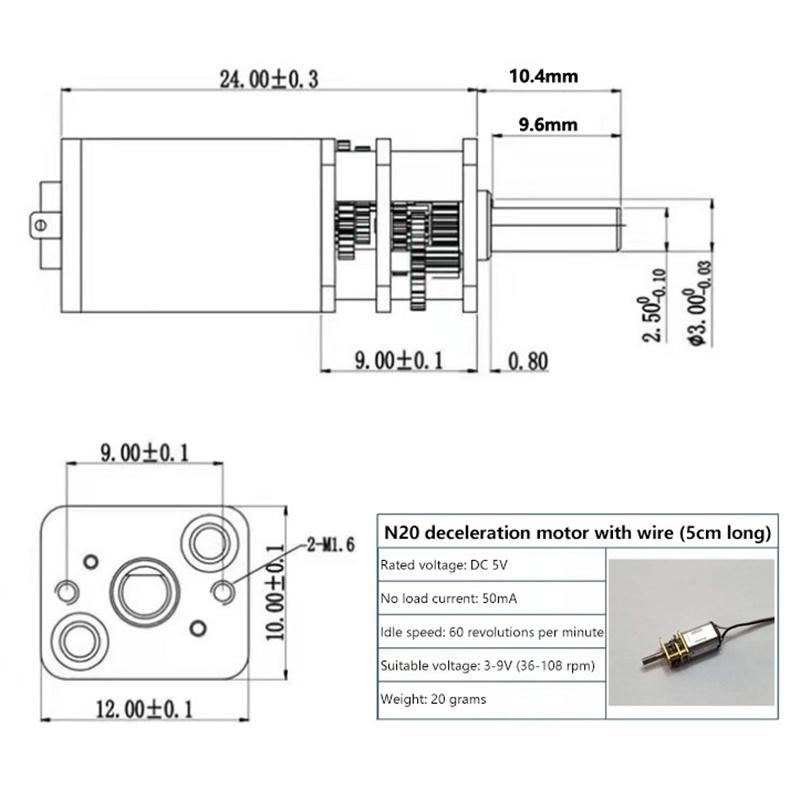 1Pcs N20 Geared Motor Micro, Motor 0.5 Modular Rack Guide 12-Tooth 15-Tooth 3Mmd Hole Gear Set