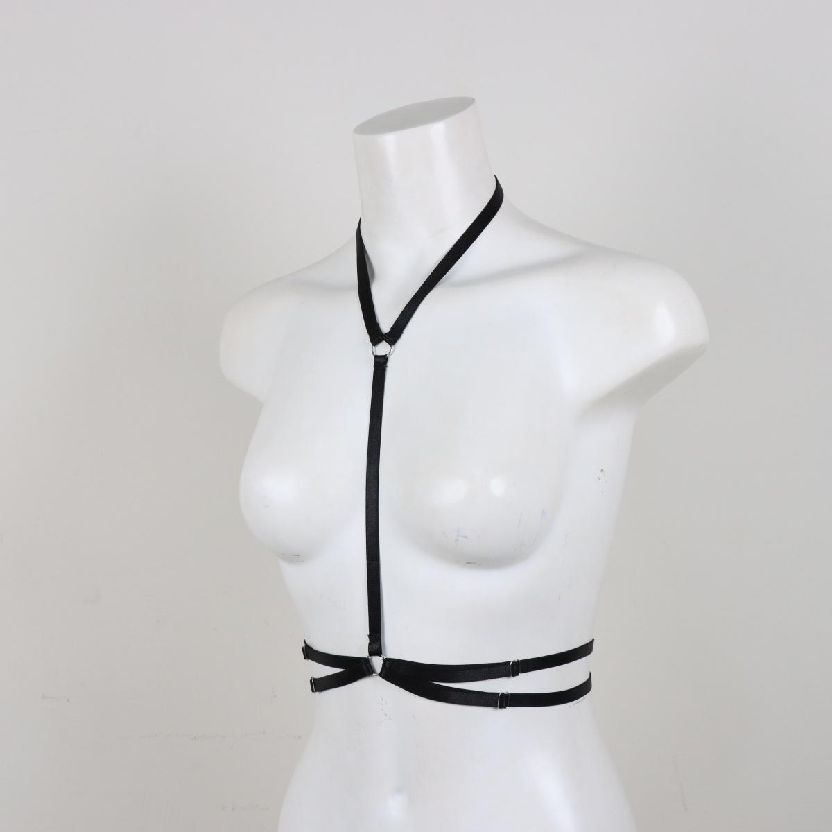 

Womens Strappy Cage Bra Sexy Black Stretch Adjustable Harness Belt for Women