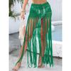 Women's Beach Skirt Women's Pure Hand Hook Long Fringe Splicing Drawstring Strap Adjustable Skirt