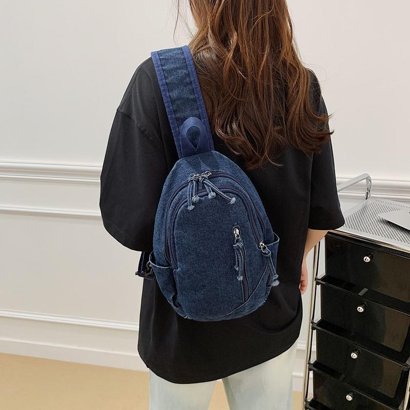 Denim Brusttasche Damen Schultertasche Allzwecktasche Leichtgewichtige Studenten Umhängetasche
