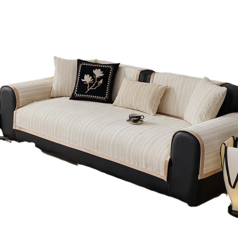 Sofa Cushion Universal In All Seasons, Non-Slip Fish Bone Pattern French Medieval Style Simple Straight Row Seat Cushion Cover Cloth, Sofa Cover Towel