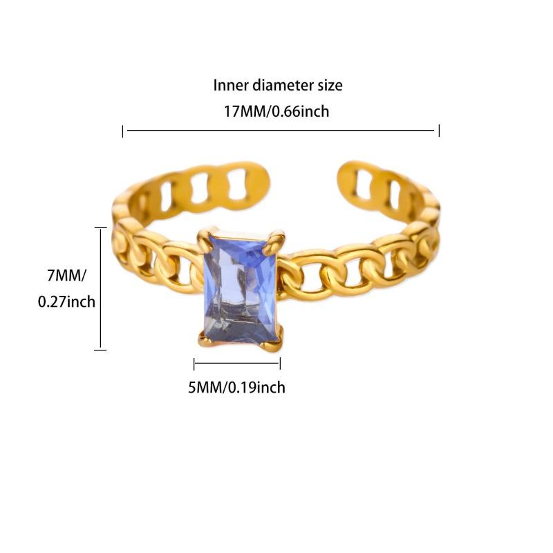 Color square zircon December birthday stone chain ring women's light luxury retro high sense personality versatile