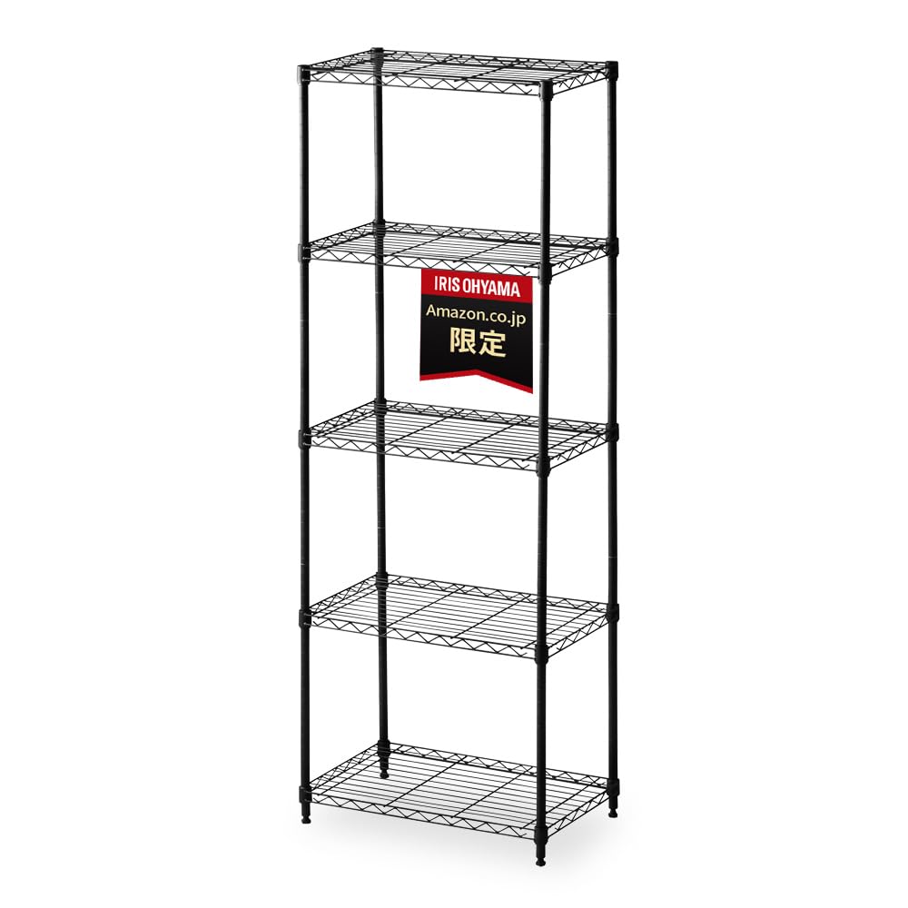 Iris Ohyama Metal Rack, Matte Color, Blends Into Any Room. 55cm Wide, 5 Tiers, Matte Black, 19mm Pole Diameter, 100kg Load Capacity, 55cm Wide X 35cm