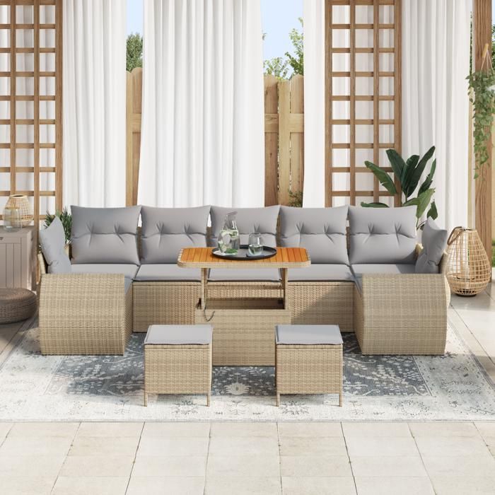 Ensemble de Canapés de Jardin 10 Pièces avec Coussins Beige Poly Osier, Ensemble de Salle à Manger de Jardin 3 Pièces 3361862