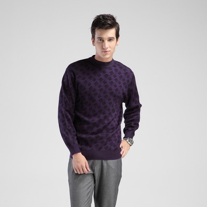Brand Men's Autumn Round Neck Plaid Wool Sweater - Soft, Comfortable, Fashionable Pullover