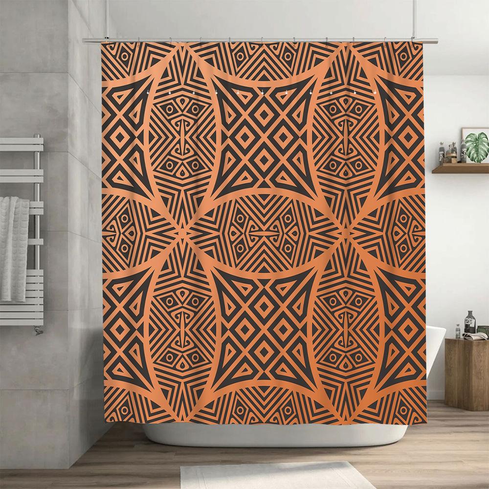 Modern Geometric Shower Curtain Bold Black Orange Design for Bath Decor Polyester Fabric Water Resistant Available in Custom Siz