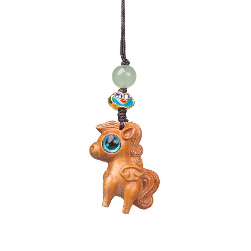 Green & Purple Sandalwood Rhinoceros and Barbie Charm Keyring & Backpack Pendant