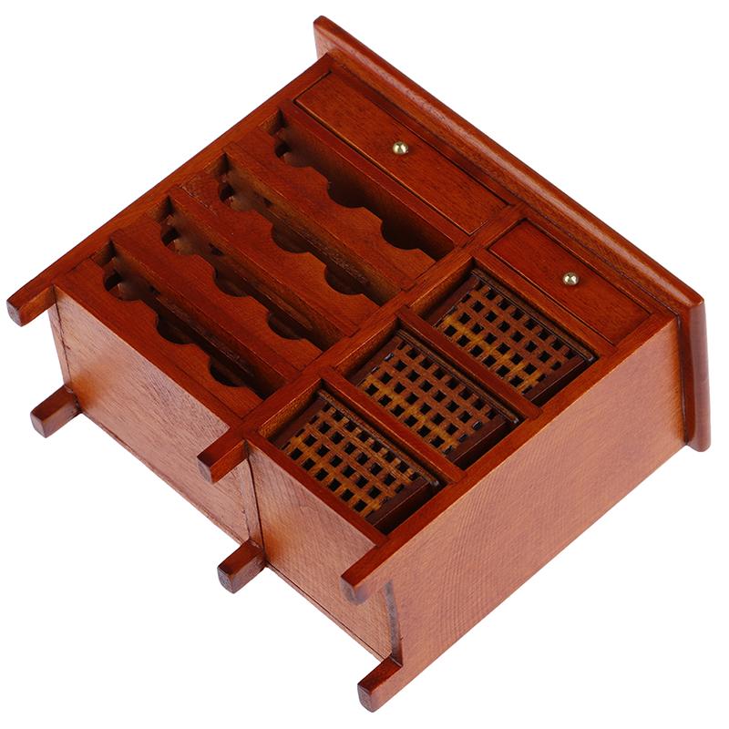 1pc 1/12 Simulation Model Mini Mahogany Wine Cabinet Wooden Drawer Cabinet Miniature Doll House Accessory Children's Toys