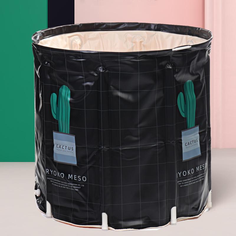 27.6x 27.6 Inch Portable Bathtub Folding Bath Bucket Thicken Shower Barrel Large Adult Tub Baby Swimming Pool Insulation Family Bathroom SPA Tub