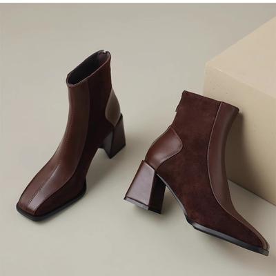 Stivaletti da Donna Autunno Inverno 2025 Vintage Tacco Grosso Moda Punta Quadrata Eleganti Mordern Stivaletti Corti