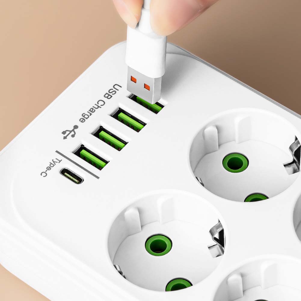 Surge Protector EU Power Strip Multiple Outlets Surge Protection Overload Prevention Power Management Device Black white
