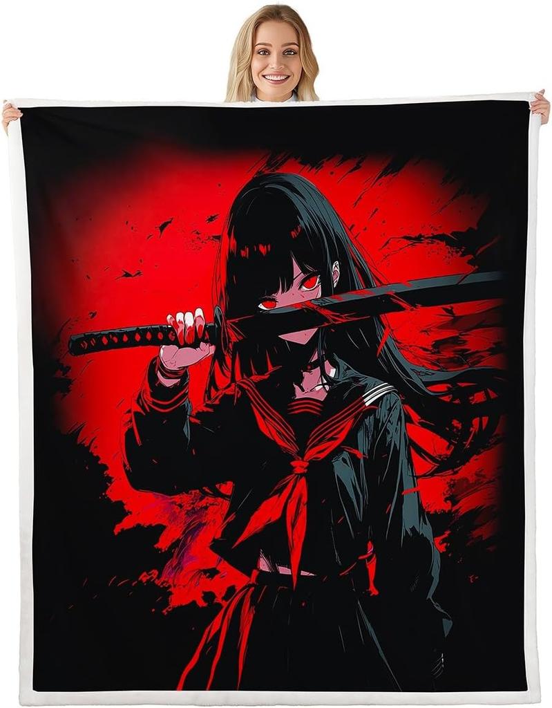 GUOYU Blanket Throw Size Japanese Anime Fleece Sherpa Blanket for Kids Anime Girl Japanese Style Throw Blanket Cartoon Japan Animation Bed
