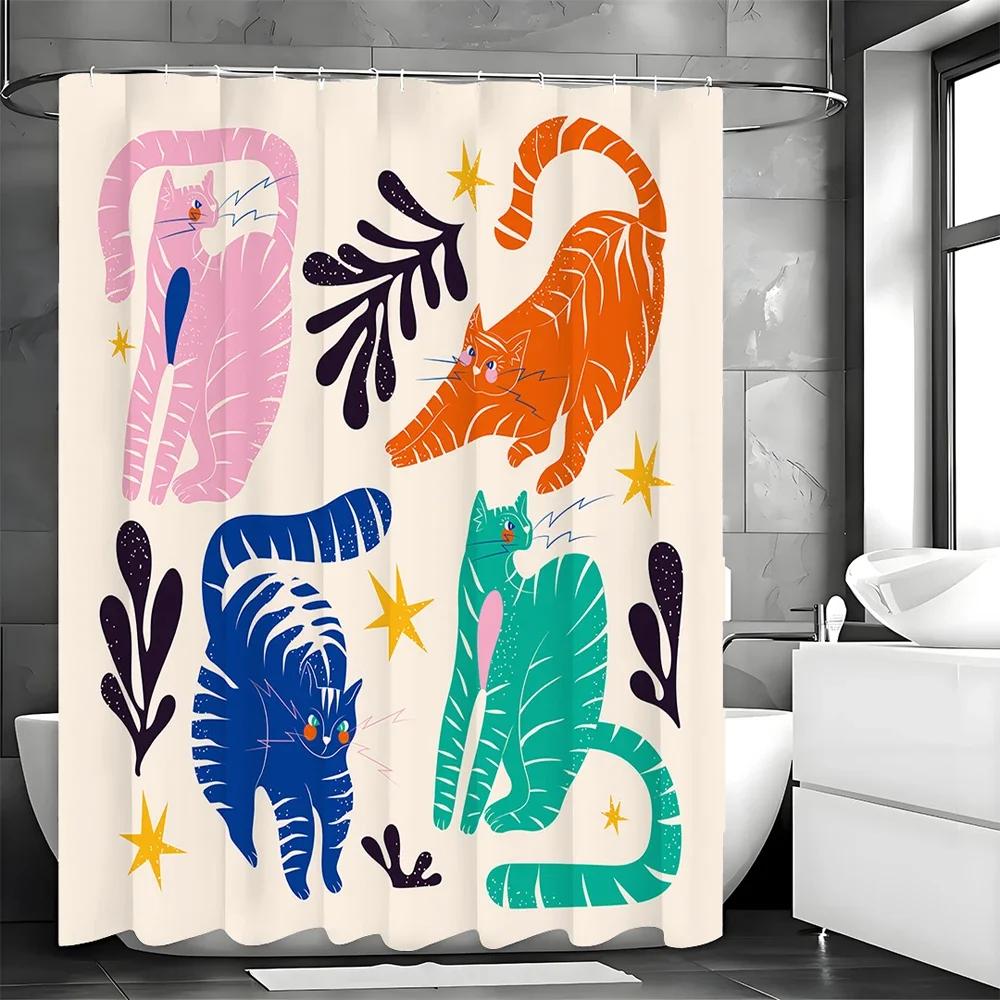 

Colorful Cat Shower Curtain, Bathroom Decorative Shower Curtain, Waterproof Shower Curtain With Hooks 180X200Cm W60H190(CM)-1 Pcs