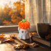 Halloween Ghost Figurine Holding Pumpkin Decoration Small Resin Ornament for Seasonal Home and Office Display