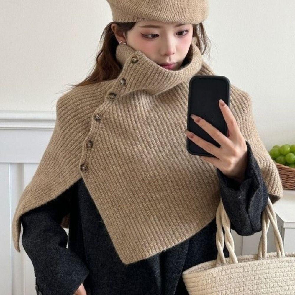 Warm Knitted Shawl Thicken Women Winter Shawl Elegant High Neck Scarf  Student