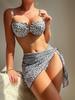 European and American Hot Girl Style Leopard Print Halter Bikini Split Swimsuit Three-Piece Set for Beach Vacation.