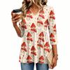 Women's Casual Christmas Print V-Neck Three-Quarter Sleeve Shirt