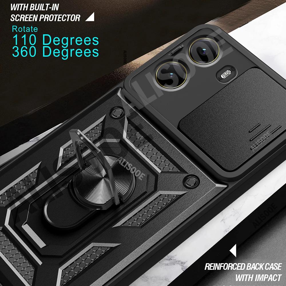 Schiebe-Kamera-Schutzhülle für POCO X7 Pro 5G Hülle Drehbarer Ringständer Schutz Rückseite für Xiaomi POCO X7 Pro Stoßfeste Hülle