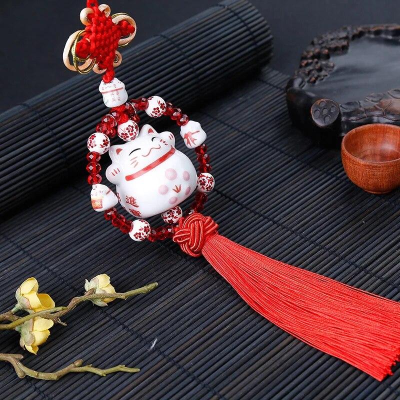 

Автомобильный кулон, милая керамика, украшение Lucky Cat, подвесные украшения, автомобильное интерьерное зеркало заднего вида, подвеска на удачу, отделка RD