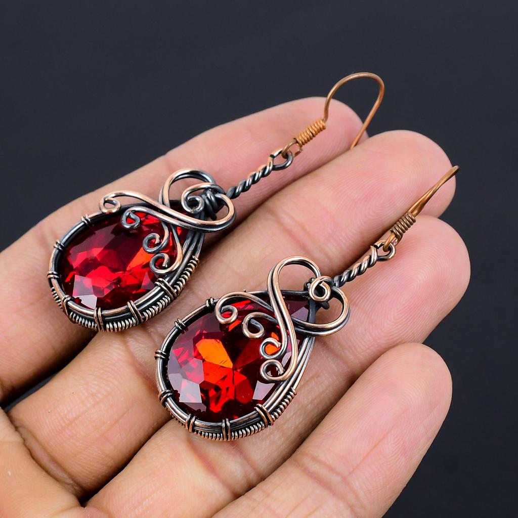 Garnet Jewelry, 999 Copper Wire Wrapped Earrings, Handmade Gemstone Jewelry Earrings For Memorial Day