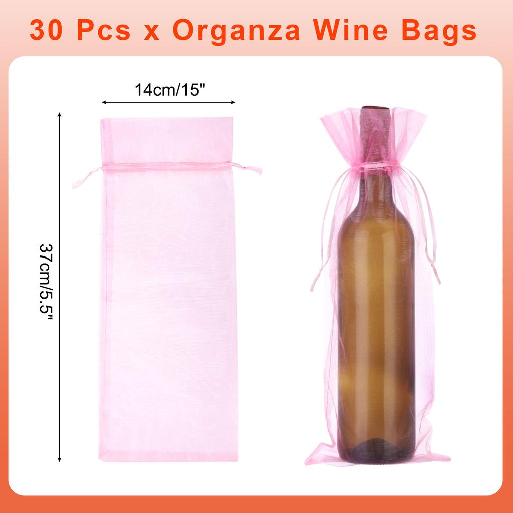 30pcs Organza Wine Bags 14x37cm Wine Bottle Gift Bags Pouches Wine Wrapping Bags for Bottle Wrap Christmas Wedding Party Decor