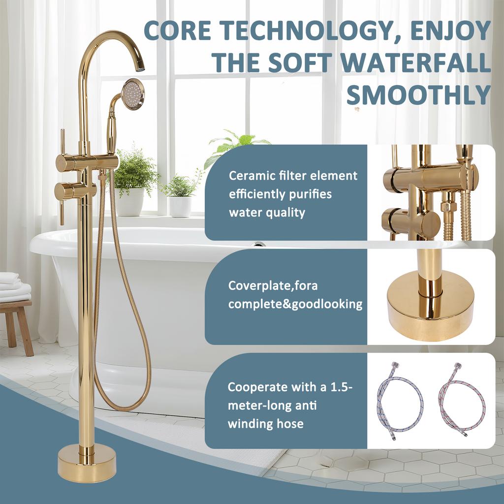 Freestanding Bathtub Faucet Tub Filler Faucets Chrome Floor Mounted Brass Bathroom Faucets with Handheld Shower