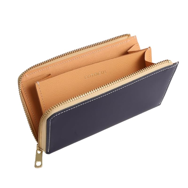 

[COTOCUL] Kotkal small long wallet genuine leather Miyako Leather Sagano The bill goes straight in. men s (Navy) navy blue blue