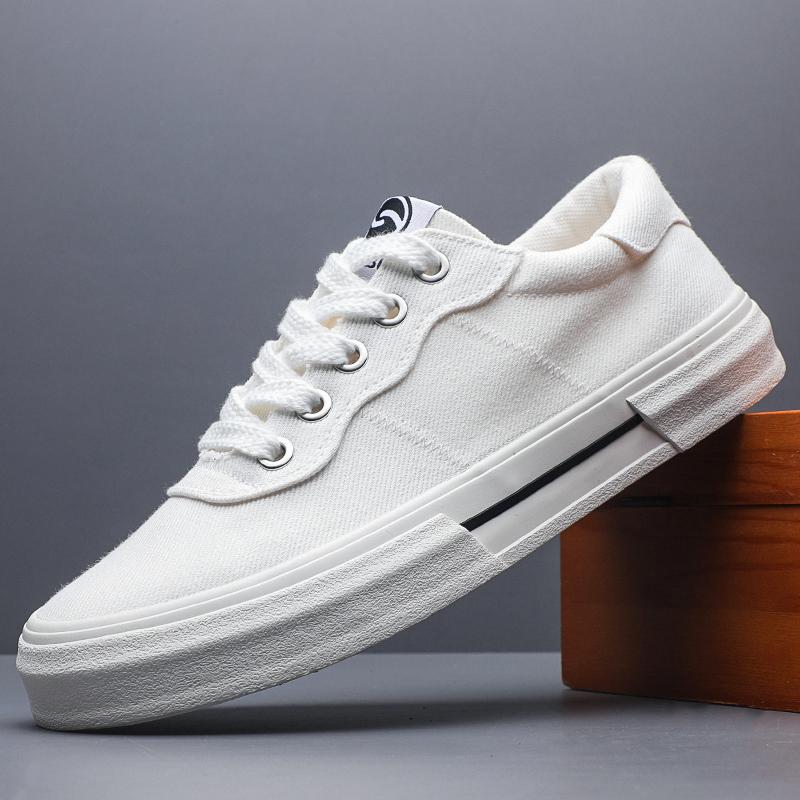 

Модная мужская повседневная парусиновая обувь на платформе, вулканизированная обувь, простой дизайн, теннисные кроссовки на шнуровке, уличные низкие кеды для мужчин SS25828 44 белый