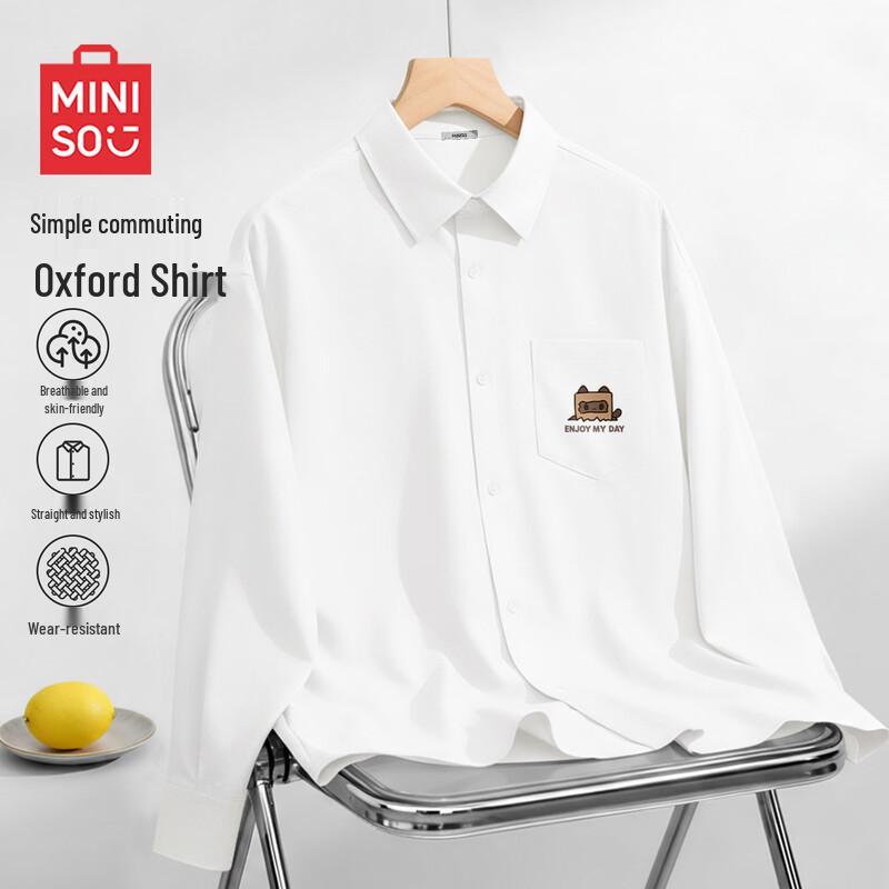 MINISO Oxford Long-Sleeve Button-Down Casual Shirt