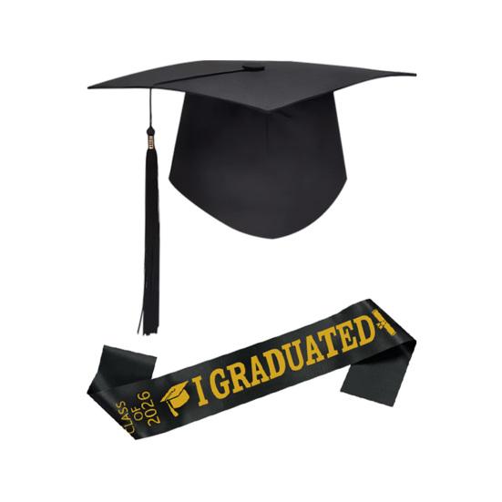 2 Stück/Set Abschlussmützen-Set mit elastischem Band Quaste Abschluss Bachelor Anzug Abschlussfeier Dekorationen Abschlussball Zeremonie Foto-Requisiten