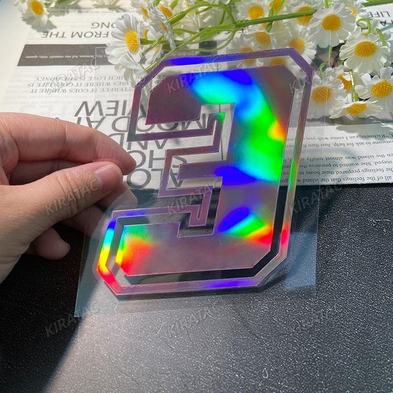 1PC 0to9 Arabic Numerals Pink Laser Motorcycle Stickers Waterproof for Motorbike Front Fairing Fuel Tank Scooter Vinyl Decals