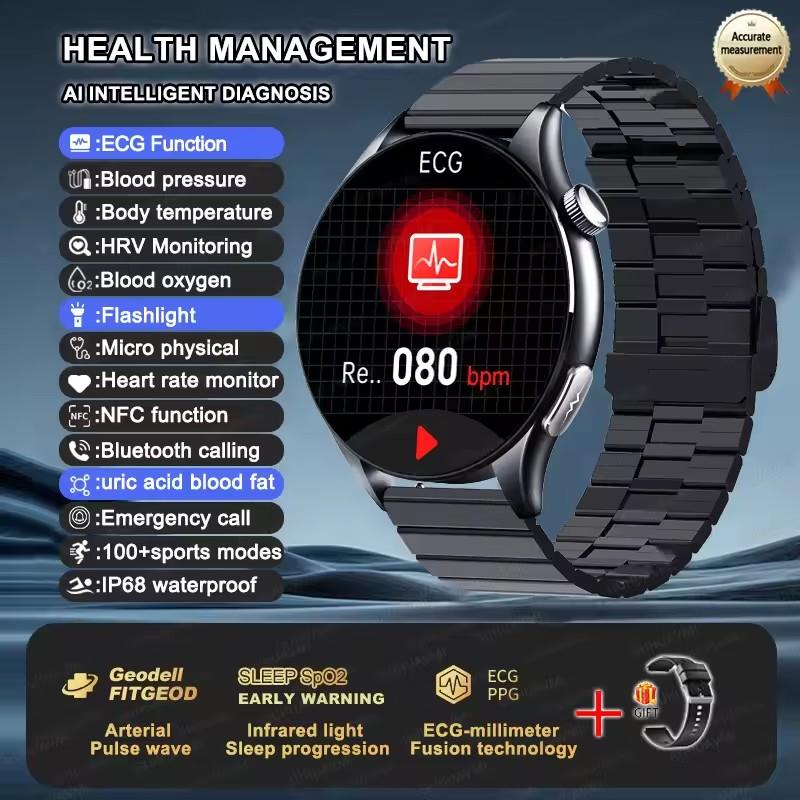 2026 New Men Uric Acid Blood Lipid Monitor Smart Watch ECG Blood Pressure Blood Oxygen Heart Rate Temp BT Call Health Smartwatch Sports Fitness Watch