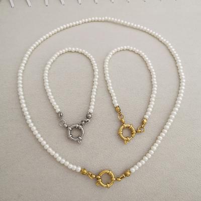 Imitation Pearl Necklace Bracelet Women Choker Stainless Steel Spring Clasp Chain Basic DIY Gold Silver Buckle Waterproof