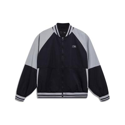 Li Ning Sports Lifestyle Series Logo Print Color Block Loose Baseball Jacket Men Jackets Black AFDT095-4