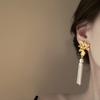 Diamond-encrusted flower pearl fringed stud earrings retro personality earrings light luxury high temperament earrings women