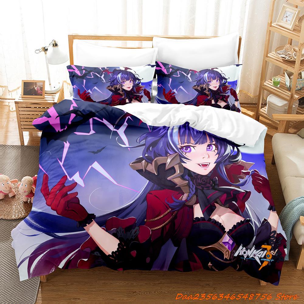 

Honkai Impact 3 Bedding Set Cartoon Anime three-piece set Adult Kid Bedroom Duvetcover Sets 3D Kawaii Girl Cute Women bed set EU Single(135x200cm)