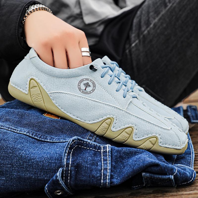 Fashion Casual Walking Shoes Lightweight Vulcanize Shoes Non-Slip Comfortable Breathable for Daily Flats Men's Leather Lace-Up Sneakers