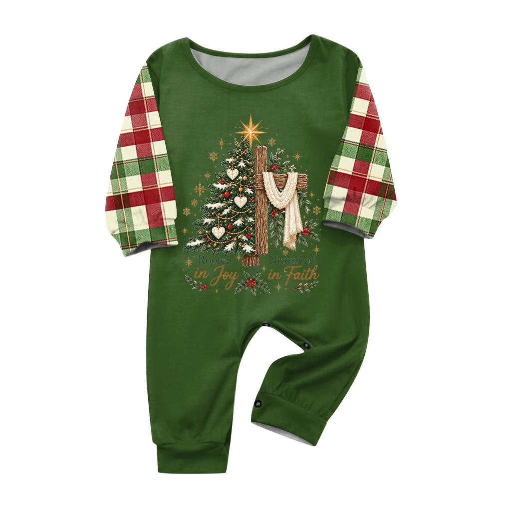 Christmas-print long-sleeve and long-pant matching family loungewear set