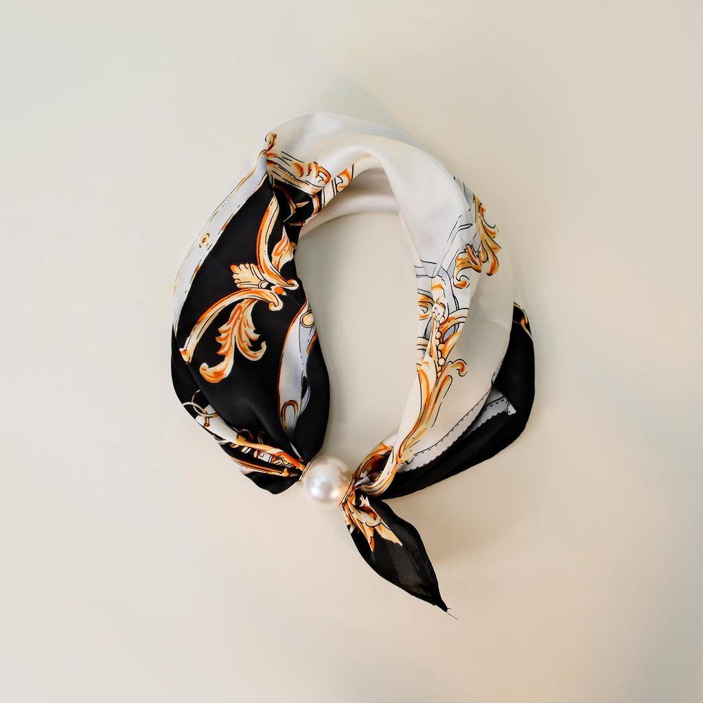 Elegante Sciarpa di Seta Magnetica con Fiori di Cashmere a Pois