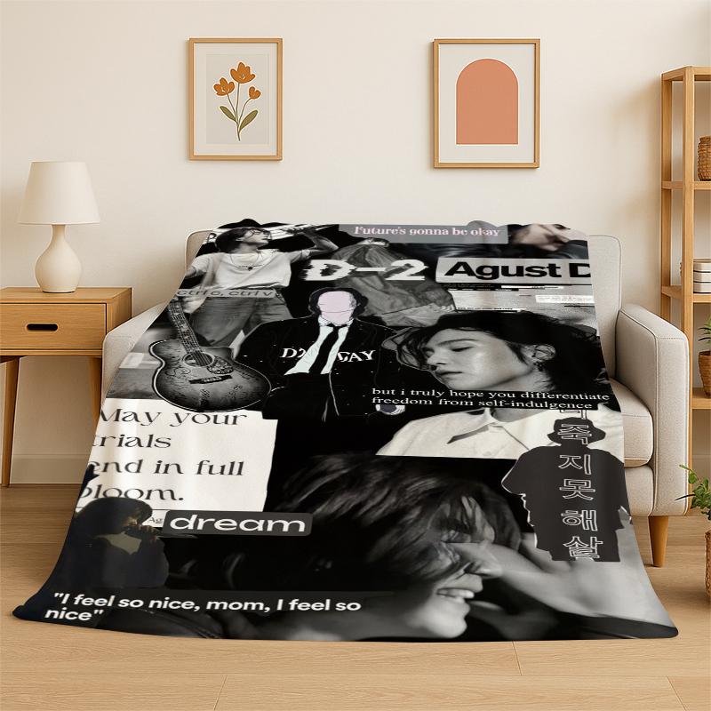 Kpop B-BTS SUGA Agust D Yoon Gi Flannel Blanket Soft Warm Throw Blanket for Bedroom Living Room Bed Travel Camping Picnic Gift
