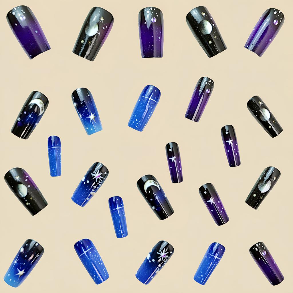 24 Buc. Unghii False Scurte Pătrate Cool Negru Albastru Purtare Unghii Franceze Apasă Pe Detașabile Toamnă Iarnă Vârfuri de Unghii Acrilice