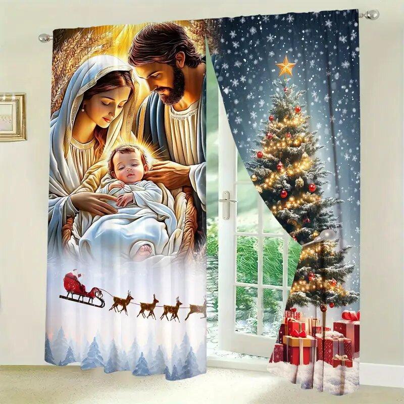 The Birth of Jesus - Printed curtains   Christmas decorations   bedroom and living room   Home decoration   Room decoration