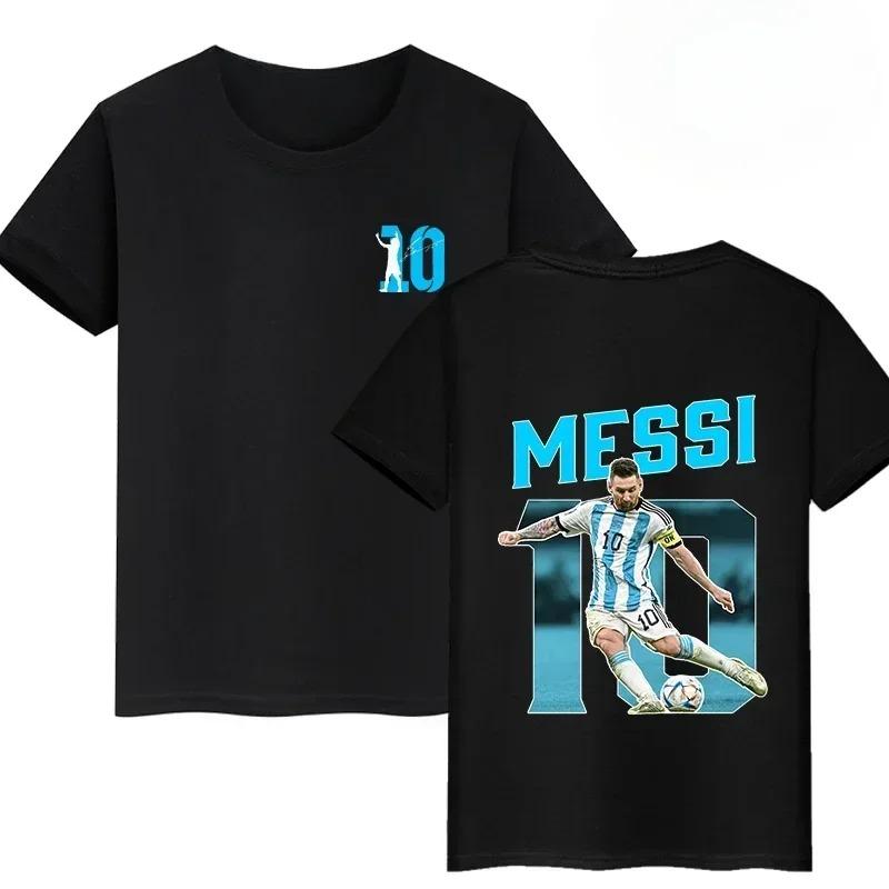 Lionel Messi #10 Double-Sided Print T-Shirt, Unisex Soccer Fan Streetwear Tee, 100% Cotton Casual Football Top