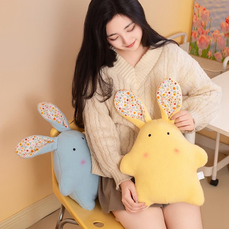 Floral Eyes Rabbit Plush Toy Stuffed Cartoon Animal Pillow Blue Yellow Grey Pink Sweet Plushie Sleeping Companion Back Support