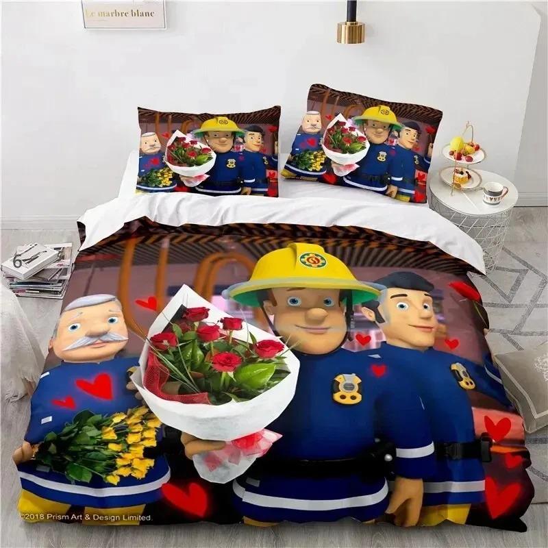 Cartoon Fireman Sam Toys Bedding Collection Duvet Cover Bed Collection Quilt Cover Pillowcase Comforter King Queen Size Boys Adult Bedding Collection