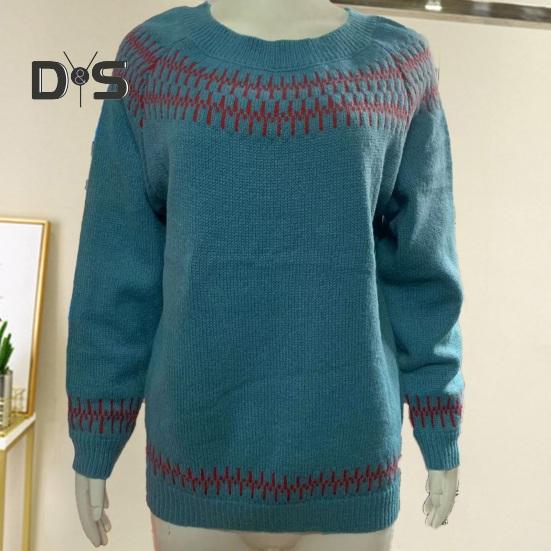 Vintage Damen Pullover Rundhals Langarm Farbblock Loose Pullover Pullover Mode Bequem Warm Strickmode Herbst Winter Gestrickte Kleidung