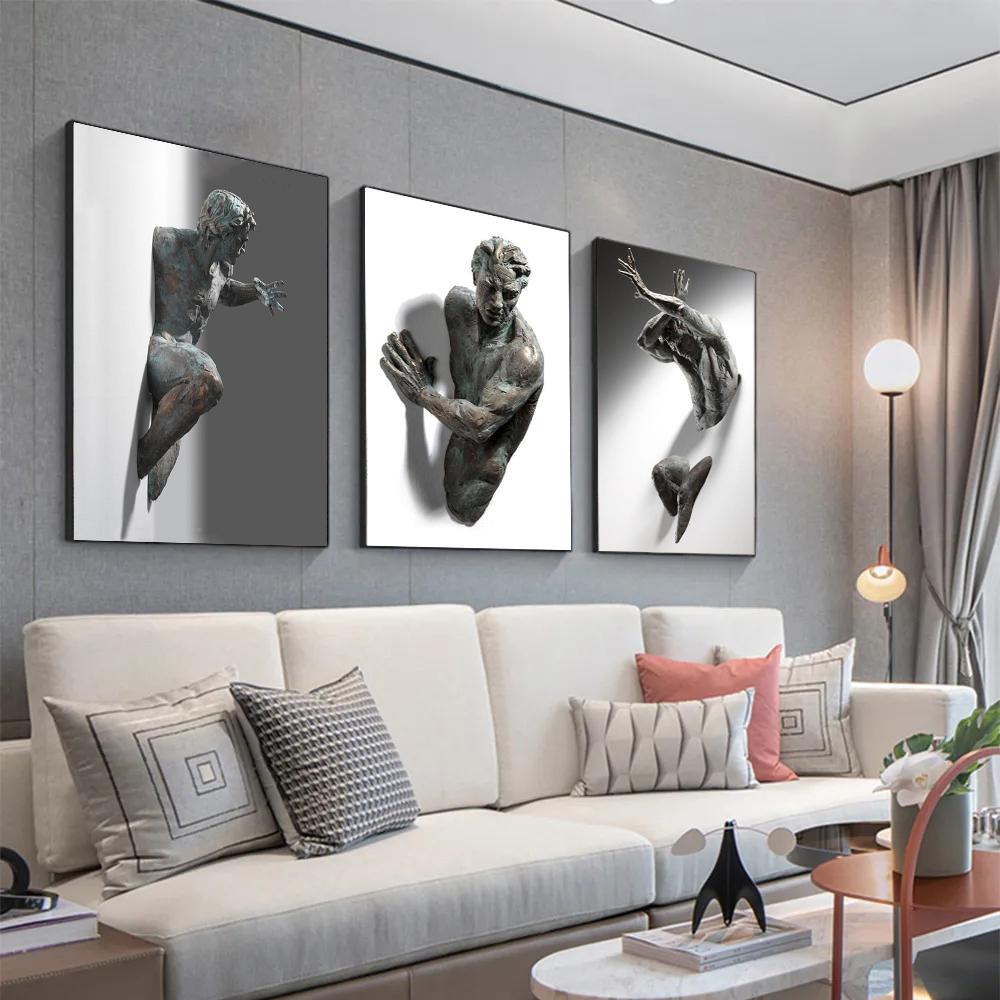 Abstract Statue Figure Canvas Painting Visual 3D Effects Posters Prints Wall Art Picture For Living Room Home Decor Gift Cuadros