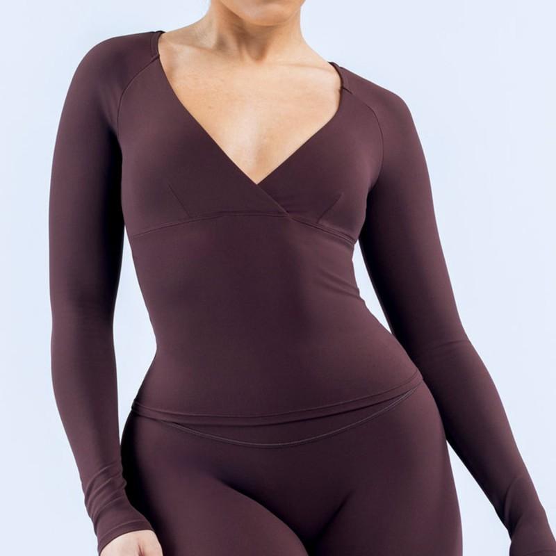 Enges Langarm-Yoga-Top für Damen mit integriertem BH-Support für Fitnessstudio, Workout, Pilates, Laufen, Radfahren