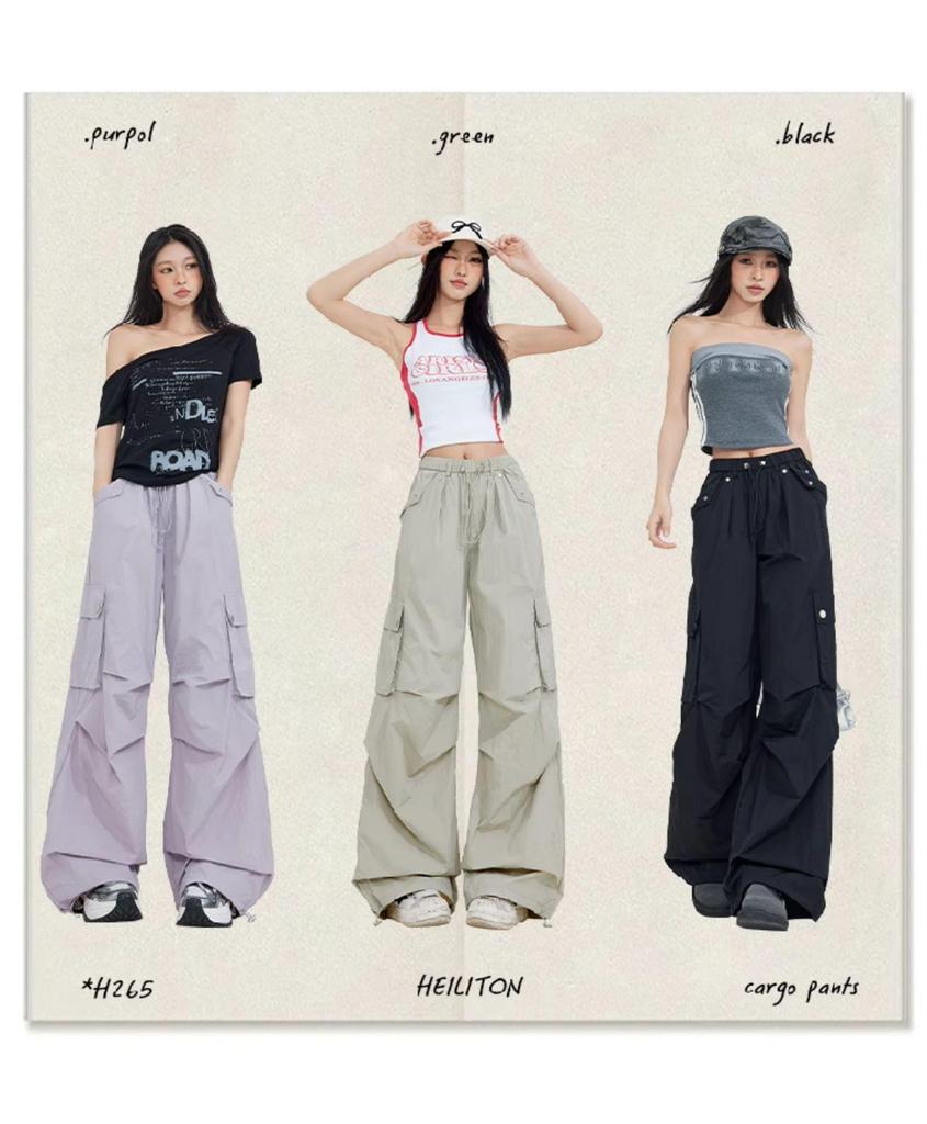 Autumn 2025 Women's High Waist Parachute Cargo Pants - Loose, Convertible, Wide Leg Windbreaker Design